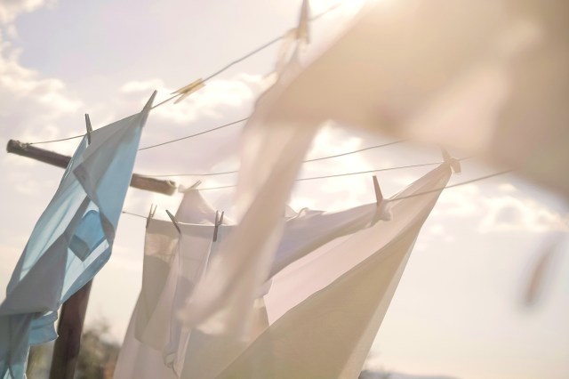 clothes hanging on a clothesline outside