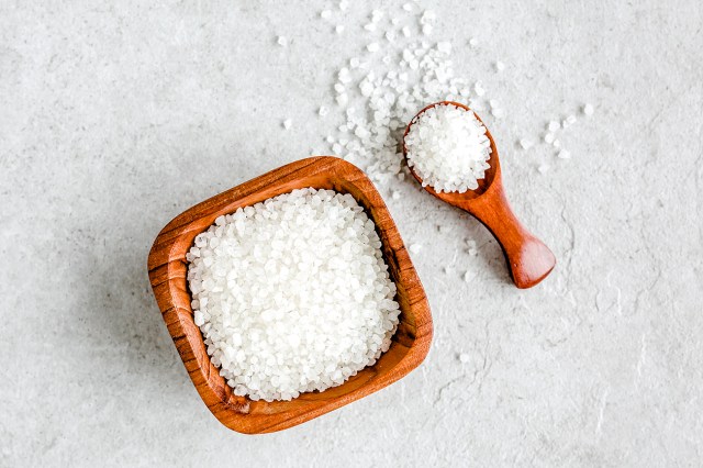 salt in a wooden bowl
