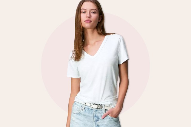 Woman wearing white t-shirt