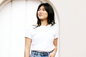 Woman wearing white t-shirt